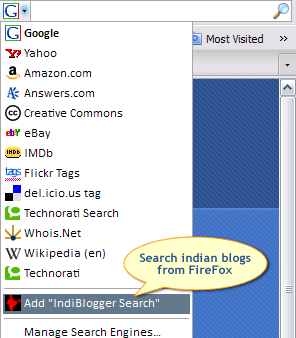 Firefox search for Indian blogs, powered by IndiBlogger.in